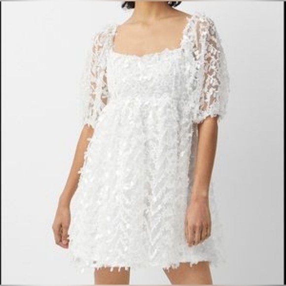 SM NWT Babydoll Dress Mesh with Petal shaped sequins Puff Sleeves - Picture 8 of 11